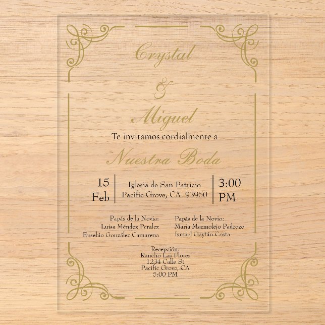 Invitaciones Acrílicas Boda de acrílico  (Anverso)