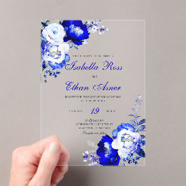 Invitaciones Acrílicas Boda de acrílico azul y plateado real