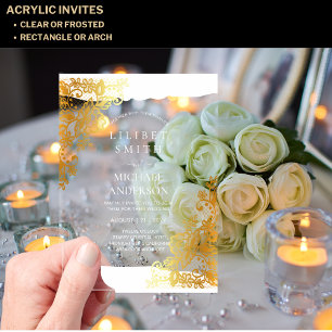 Invitaciones Acrílicas BODA de acrílico de PRESUPUESTO Lace de oro Filigr