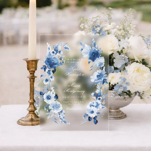 Invitaciones Acrílicas Boda de acrílico floral azul polvoriento