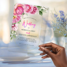 Boda de acrílico floral rosa caliente vibrante