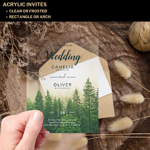 Invitaciones Acrílicas Boda de Acrílico Forestal Invita a los Pinos Misty