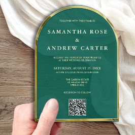 Invitaciones Acrílicas Boda de Acrílico Verde Esmeralda Dorado Arqueado