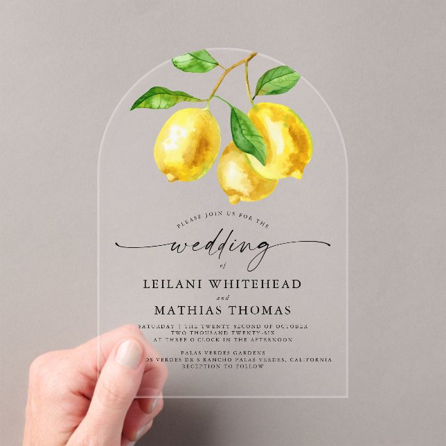 Invitaciones Acrílicas Boda de acuarela de Cítricos limón (Insitu (portátil))