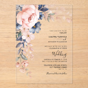 Invitaciones Acrílicas Boda de acuarela de escritura floral rosa