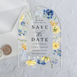 Invitaciones Acrílicas Boda de acuarela de flores silvestres Save The Dat