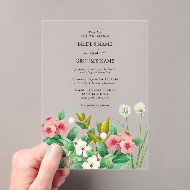 Invitaciones Acrílicas Boda de acuarela de Wildflowers Periwinkle (Insitu (portátil))