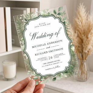Invitaciones Acrílicas Boda de acuarela en el bosque encantado