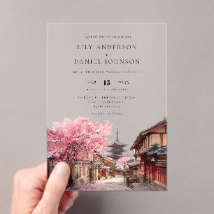 Invitaciones Acrílicas Boda de Acuarela en Kyoto Japón Destino
