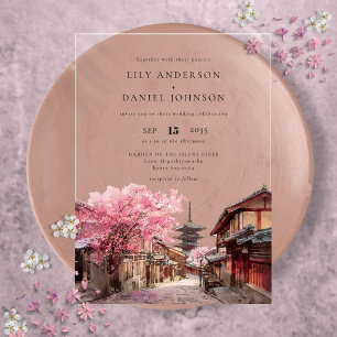 Invitaciones Acrílicas Boda de acuarela en Kyoto Japón destino