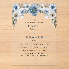 Invitaciones Acrílicas Boda de acuarela floral azul turbulento de Moda cl