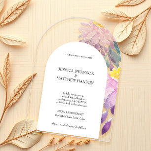 Invitaciones Acrílicas Boda de acuarela floral bohemiana Lilac