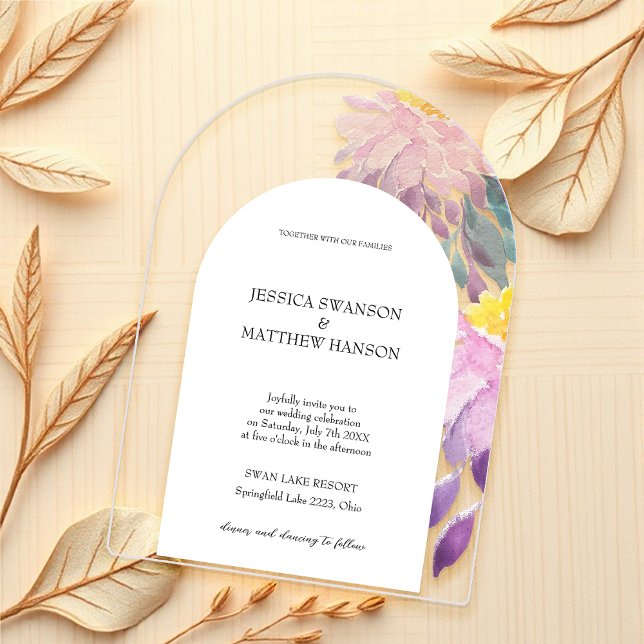 Invitaciones Acrílicas Boda de acuarela floral bohemiana Lilac (Subido por el creador)