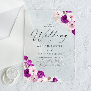 Invitaciones Acrílicas Boda de acuarela floral Plum & Rubor