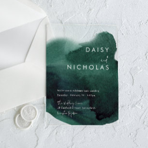 Invitaciones Acrílicas Boda de acuarela moderna verde esmeralda