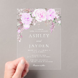 Invitaciones Acrílicas Boda de acuarela morado floral