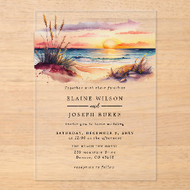 Invitaciones Acrílicas Boda de acuarela rústica Sunset Beach Seascape Bea