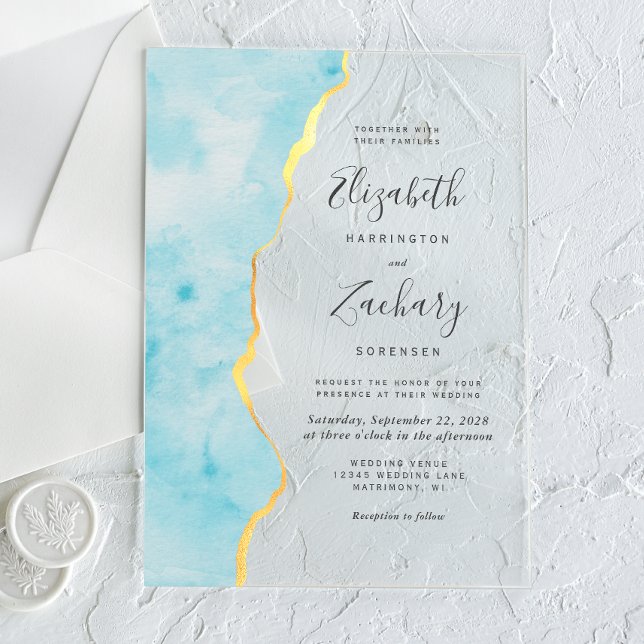 Invitaciones Acrílicas Boda de ágata azul acuarela moderna (Subido por el creador)