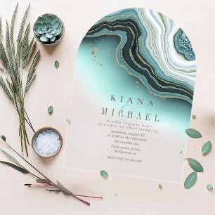 Invitaciones Acrílicas Boda de Ágata Cristalina Teal Arco ID825