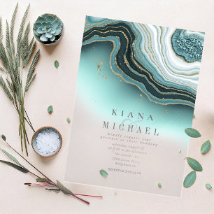 Invitaciones Acrílicas Boda de Ágata Cristalina Teal Transparente ID825