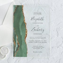 Invitaciones Acrílicas Boda de Ágata Dorada Verde Salvia Moderna