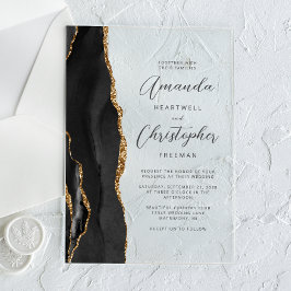 Invitaciones Acrílicas Boda de Agata Negro Dorado Script