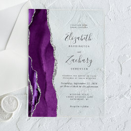 Invitaciones Acrílicas Boda de Ágata Plateada Púrpura Moderna