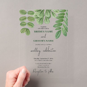 Invitaciones Acrílicas Boda de aguamarina con vegetación moderna en acuar