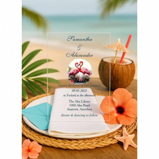 Invitaciones Acrílicas Boda de Amor de Flamenco Hermoso (Subido por el creador)