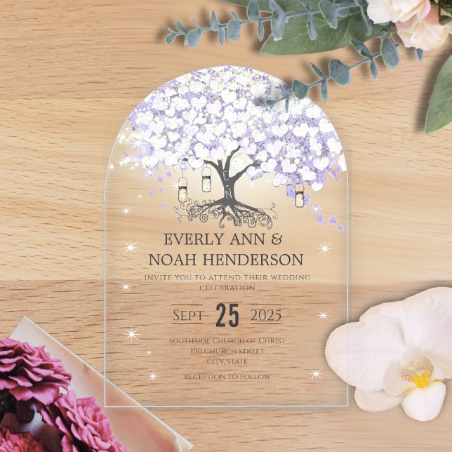 Invitaciones Acrílicas Boda De Árbol De Hojas De Cardilla De Lilac Encant (Subido por el creador)