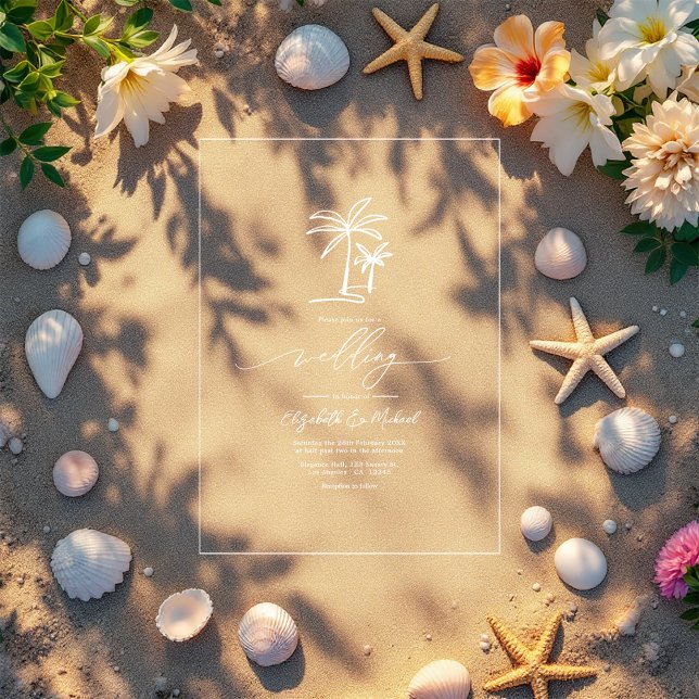 Invitaciones Acrílicas Boda de árbol de palmas de Moda costera minimalist (Minimalist Coastal Chic Palm Tree Wedding Acrylic Invitations)