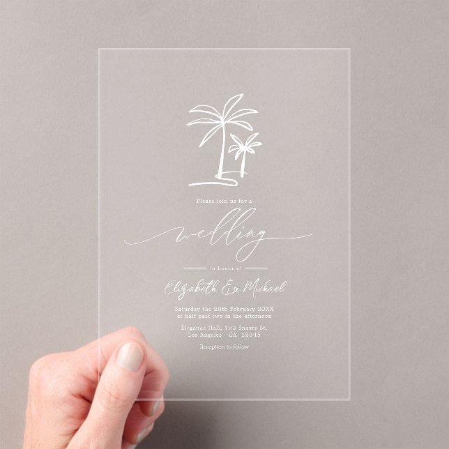 Invitaciones Acrílicas Boda de árbol de palmas de Moda costera minimalist (Insitu (portátil))
