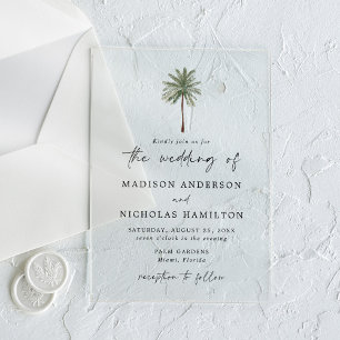 Invitaciones Acrílicas Boda de árbol de palmas mínimo