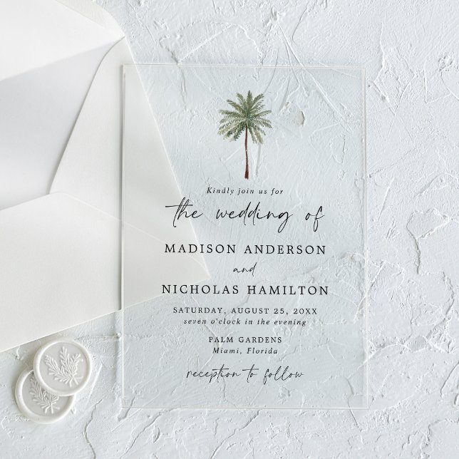 Invitaciones Acrílicas Boda de árbol de palmas mínimo (Subido por el creador)