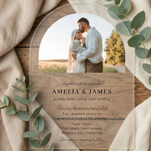 Invitaciones Acrílicas Boda de Arco con Caligrafía Elegante Foto