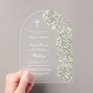 Invitaciones Acrílicas Boda de arco de aliento de bebé blanco
