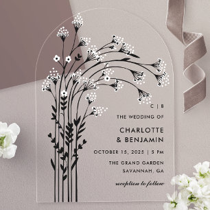 Invitaciones Acrílicas Boda de Arco de Aliento de Bebé Negro