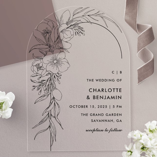Invitaciones Acrílicas Boda de Arco de Floral Negra (Subido por el creador)