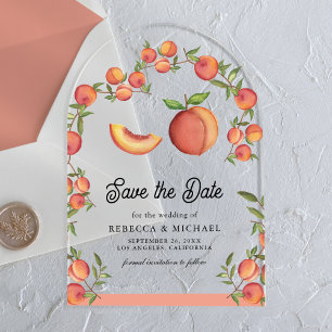 Invitaciones Acrílicas Boda de Arco de Fruta de Peach Save the Date