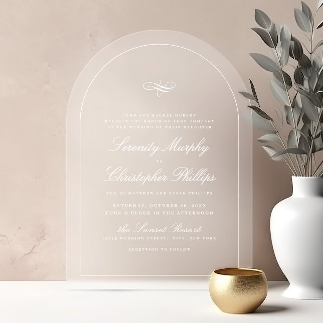 Invitaciones Acrílicas Boda de arco de guiones de elegancia clásica simpl (Simple Classic Elegance Script Arch Wedding Acrylic Invitations)