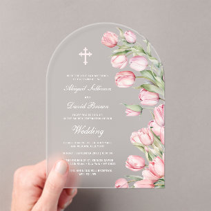 Invitaciones Acrílicas Boda de arco de tulipanes en acuarela