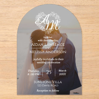 Invitaciones Acrílicas Boda de Arco en Blanco y Negro con Foto Personaliz