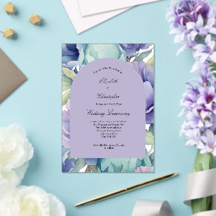 Invitaciones Acrílicas Boda de arco floral azul púrpura verde