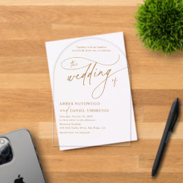 Invitaciones Acrílicas Boda de arco floral de oro blanco elegante 