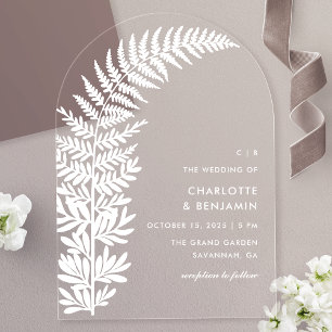 Invitaciones Acrílicas Boda de Arco Minimalista Moderno de Helecho Blanco