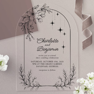 Invitaciones Acrílicas Boda de Arco Moderno Estrella floral negra
