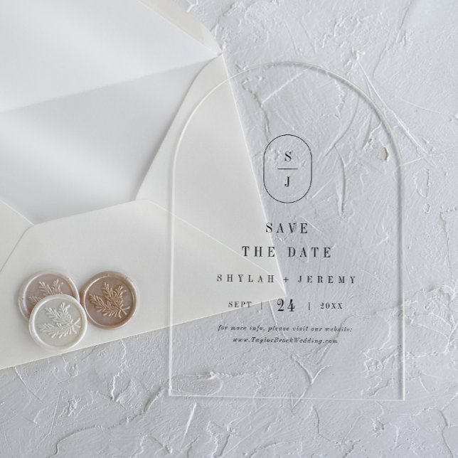Invitaciones Acrílicas Boda De Arco Única En Monograma SHYLAH Guardar La  (SHYLAH Monogram Unique Arch Wedding Save The Date Acrylic Invitations)