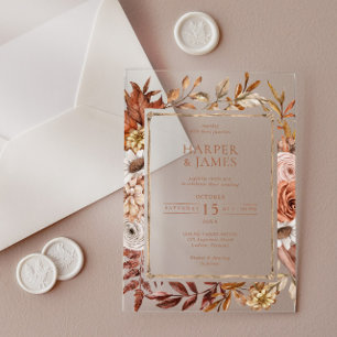 Invitaciones Acrílicas Boda de armazón floral de otoño de acuarela rústic