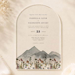 Invitaciones Acrílicas Boda de Arquitectura Boho Acuarela Montaña Flor Si