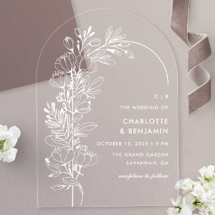 Invitaciones Acrílicas Boda de Arquitectura Botánica Minimalista Blanca